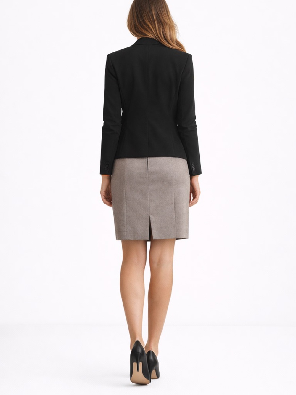 Express Pencil Skirt Sz 12 Taupe Beige Career Office Mini Lined Back Slit - Picture 3 of 12